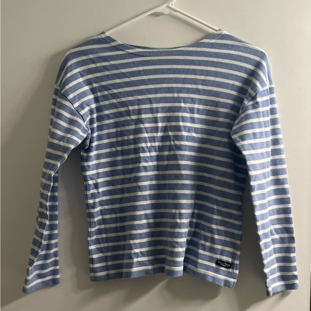 French Blue and White Striped Long Sleeve Shirt